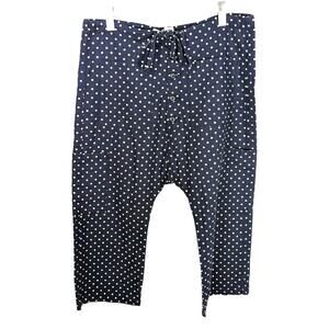 NSF Carlson Pant Drop Crop Navy White Polka Dot Drawstring Waist Crop NWT M